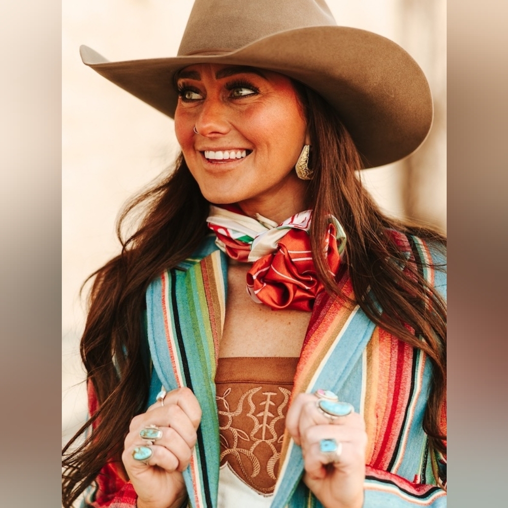 NWT Orange Western Wild Rag Scarf With Roping Cowgirl And Horse